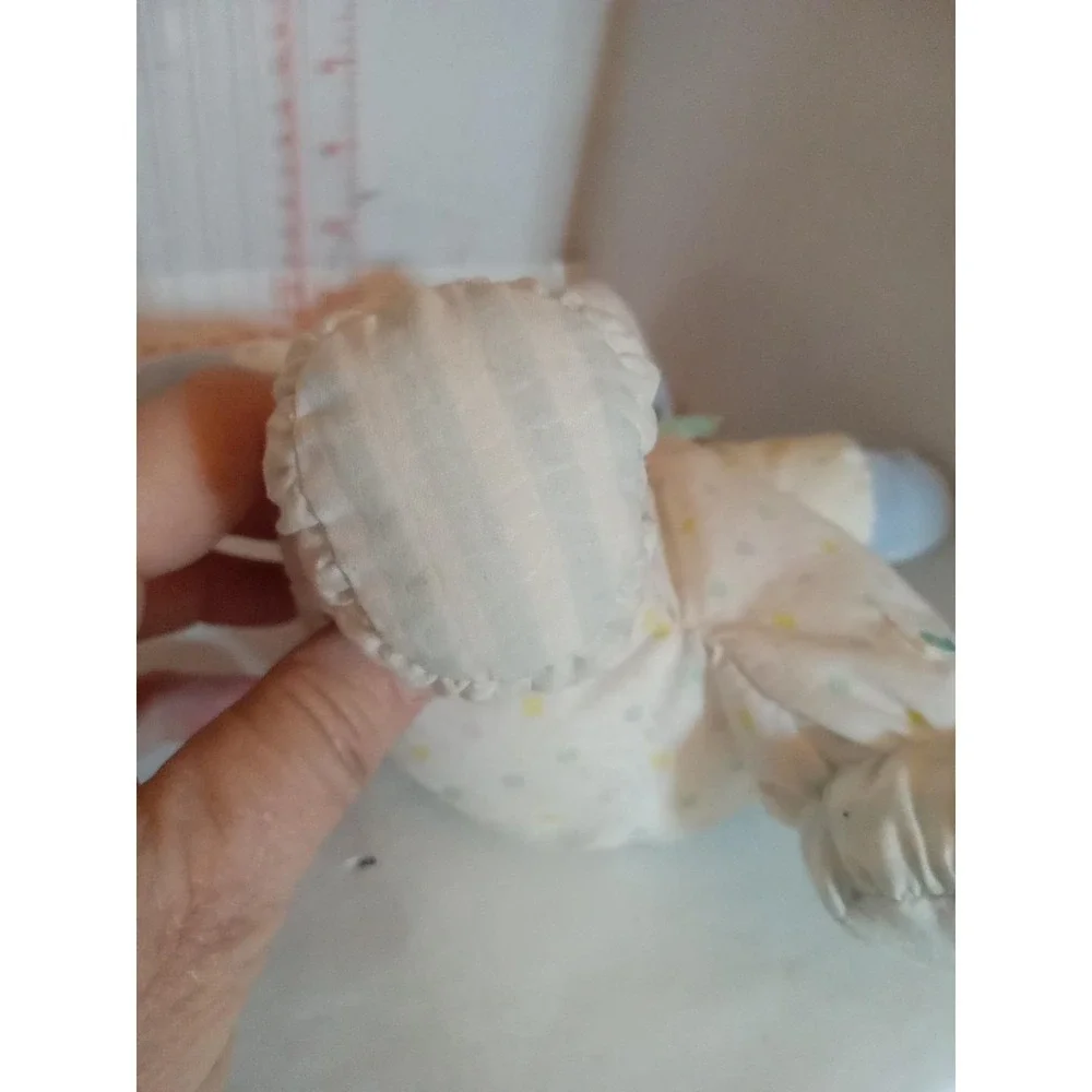 Baby Blue Teddy Rare Soft Plush rattle stripes & polka dots 8